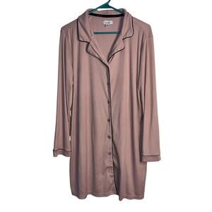 Nicole Miller New York Mauve Pink Button Front Long Sleeve Sleep Dress Size L
